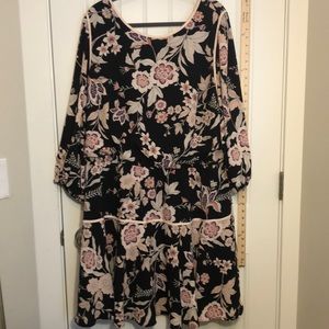 Floral, Knee-length, Elastic-waist Dress
